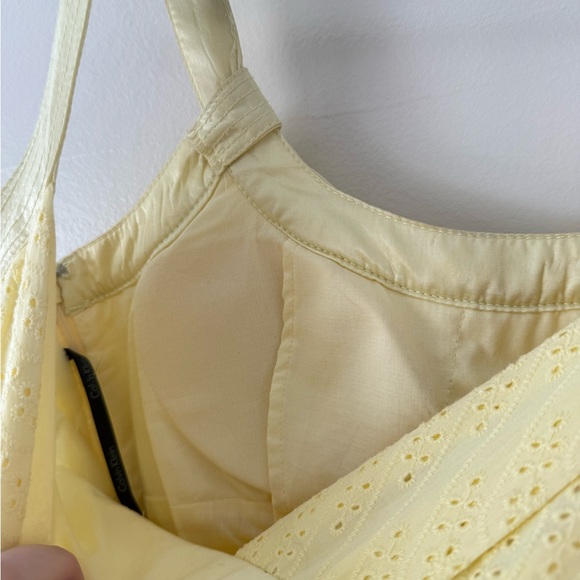 Butter Yellow Sundress Calvin Klein Womens 4 - Eyelet Pleated Cotton Cottagecore - Picture 15 of 16